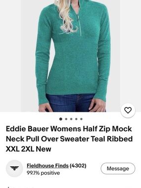 Eddie Bauer Teal Half-Zip Mock Neck Sweater #39